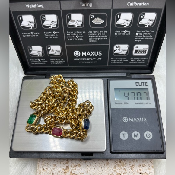 1980s Authentic Christian Dior Multi Stone Yellow Gold Tone Chunky Curb Chain - Picture 5 of 7